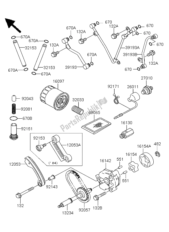 All parts for the Oil Pump of the Kawasaki KFX 700 2004