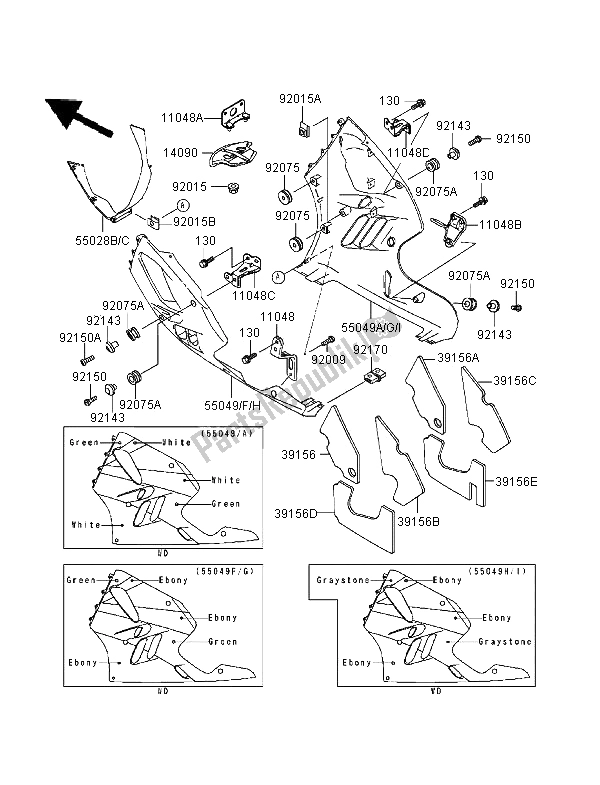 Todas las partes para Capota Baja de Kawasaki Ninja ZX 9R 900 1995