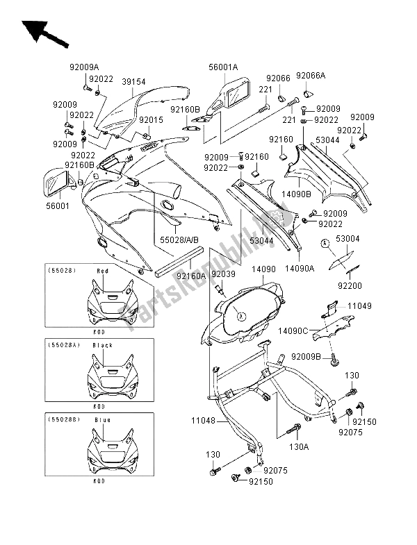 Tutte le parti per il Cuffia del Kawasaki GPZ 1100 1996