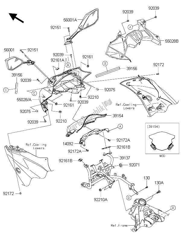 All parts for the Cowling of the Kawasaki Ninja 250 SL 2015