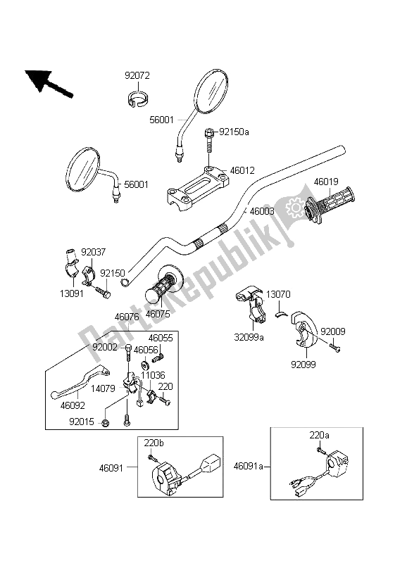 All parts for the Handlebar of the Kawasaki D Tracker 125 1999