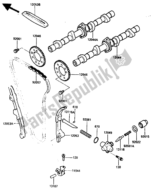 Todas las partes para árbol De Levas Y Tensor de Kawasaki GPZ 600R 1986