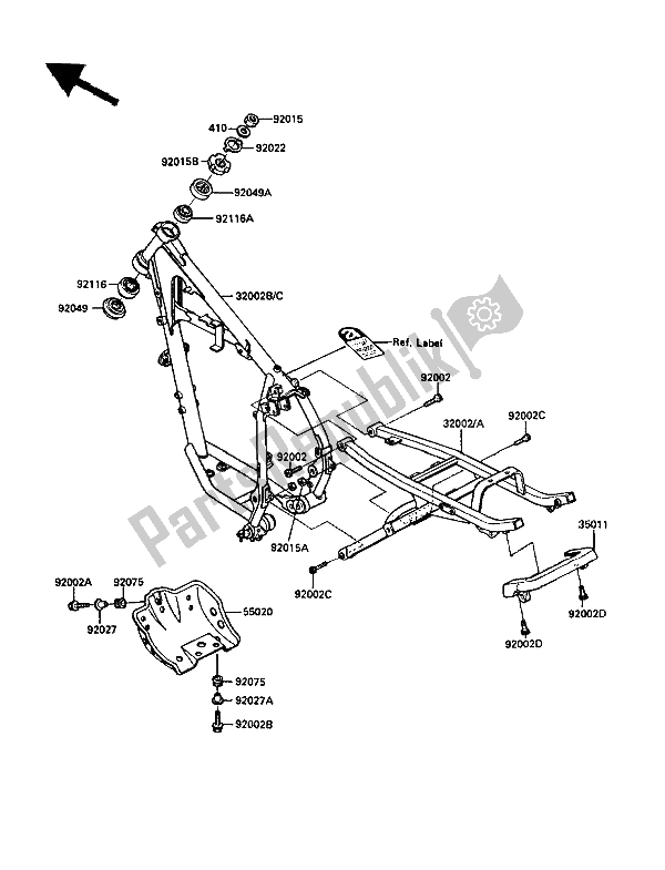 All parts for the Frame of the Kawasaki KLR 250 1987