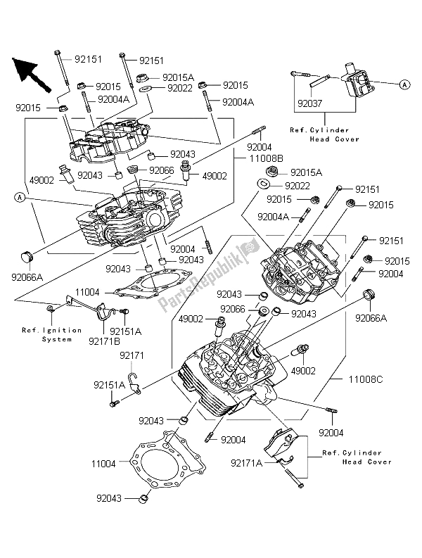 Alle onderdelen voor de Cilinderkop van de Kawasaki VN 1600 Classic 2004