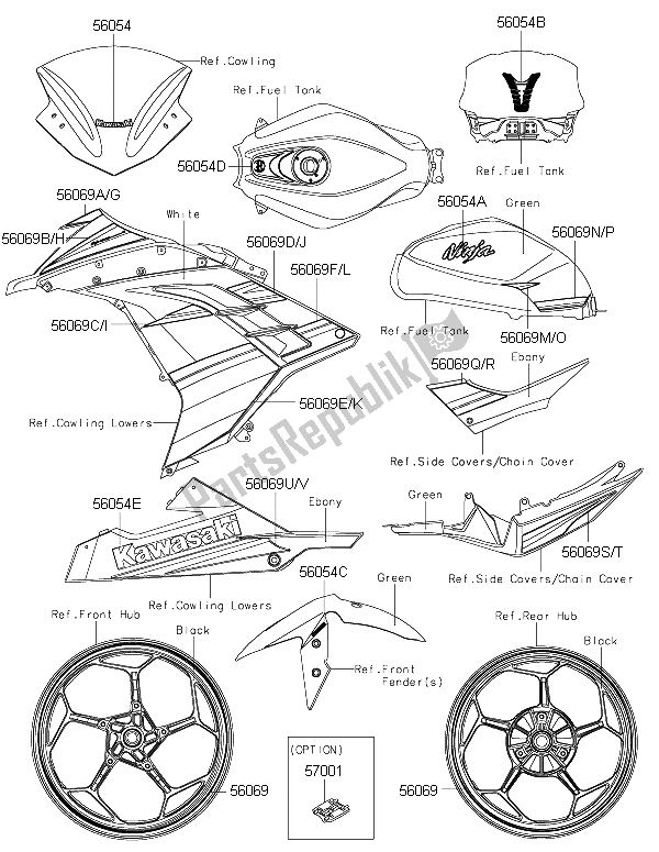 Toutes les pièces pour le Décalcomanies (vert) 2 du Kawasaki Ninja 300 ABS 2015