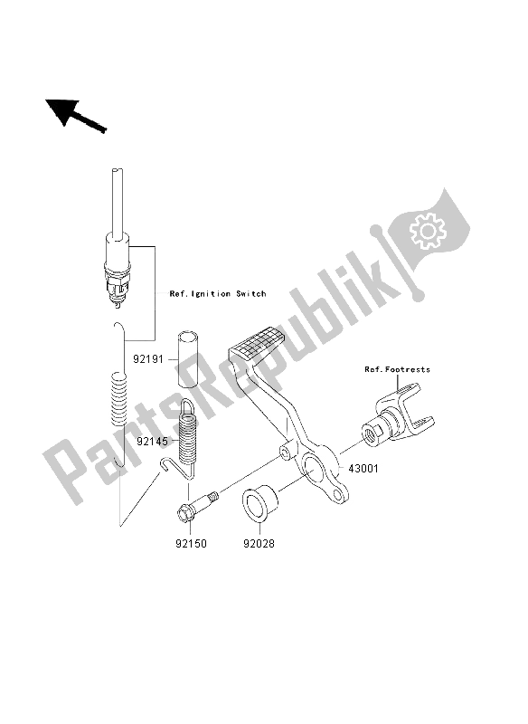 All parts for the Brake Pedal of the Kawasaki Ninja ZX 9R 900 2003