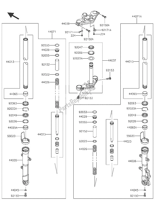 All parts for the Front Fork of the Kawasaki Ninja 300 ABS 2016