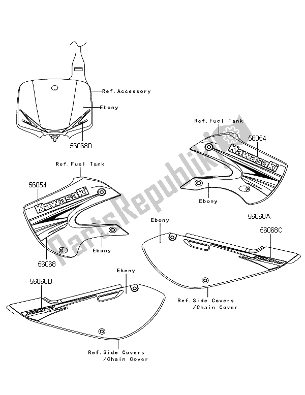 Tutte le parti per il Decalcomanie (ebano) del Kawasaki KLX 110 2009