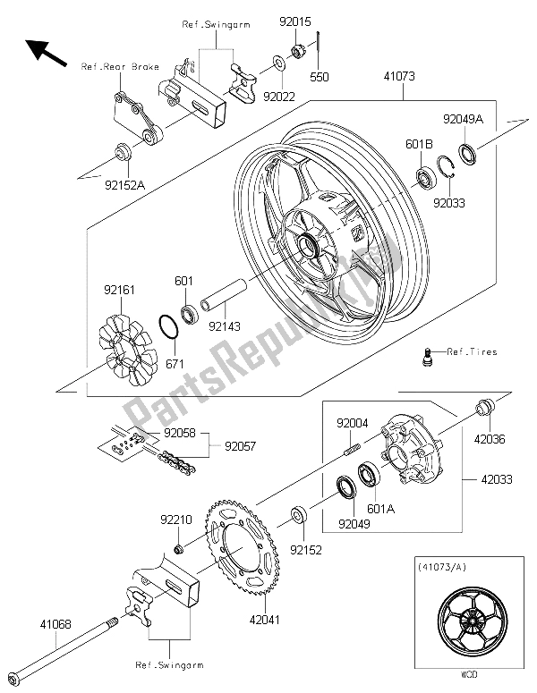 All parts for the Rear Hub 2 of the Kawasaki Ninja 300 2015