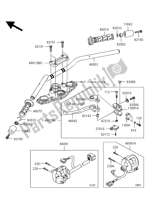 All parts for the Handlebar of the Kawasaki ER 6F ABS 650 2006