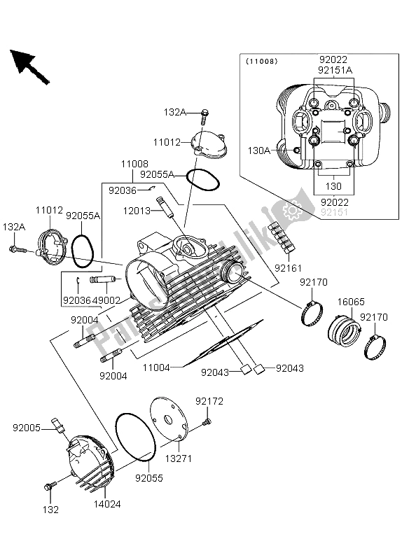 All parts for the Cylinder Head of the Kawasaki KVF 360 2003