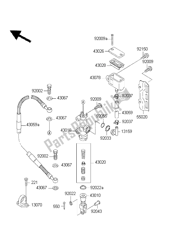 All parts for the Rear Master Cylinder of the Kawasaki KLX 300R 1999