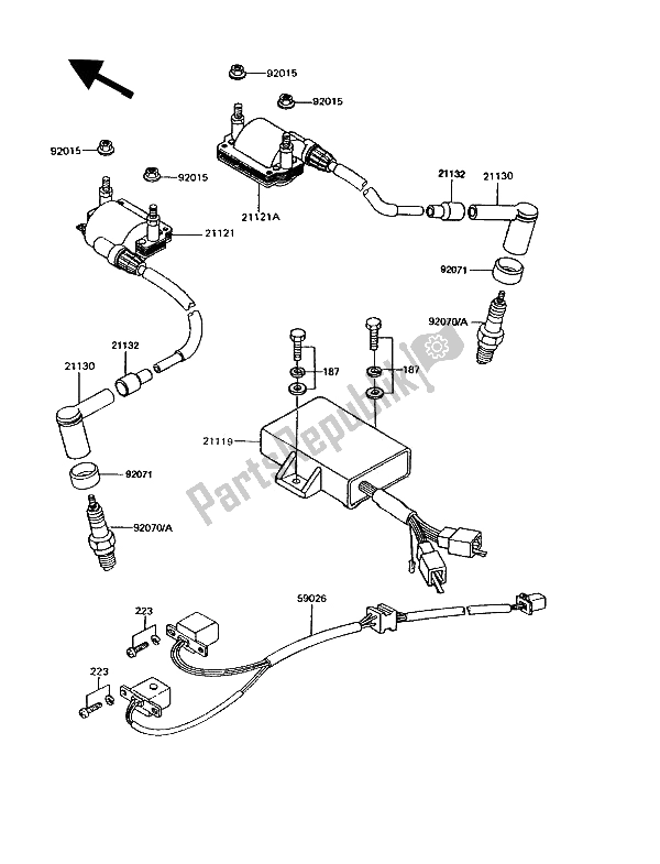 All parts for the Ignition Coil of the Kawasaki GPZ 305 Belt Drive 1993