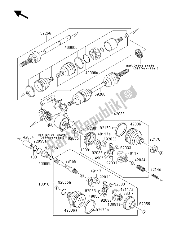 All parts for the Drive Shaft 1 of the Kawasaki KVF 400 4X4 2001