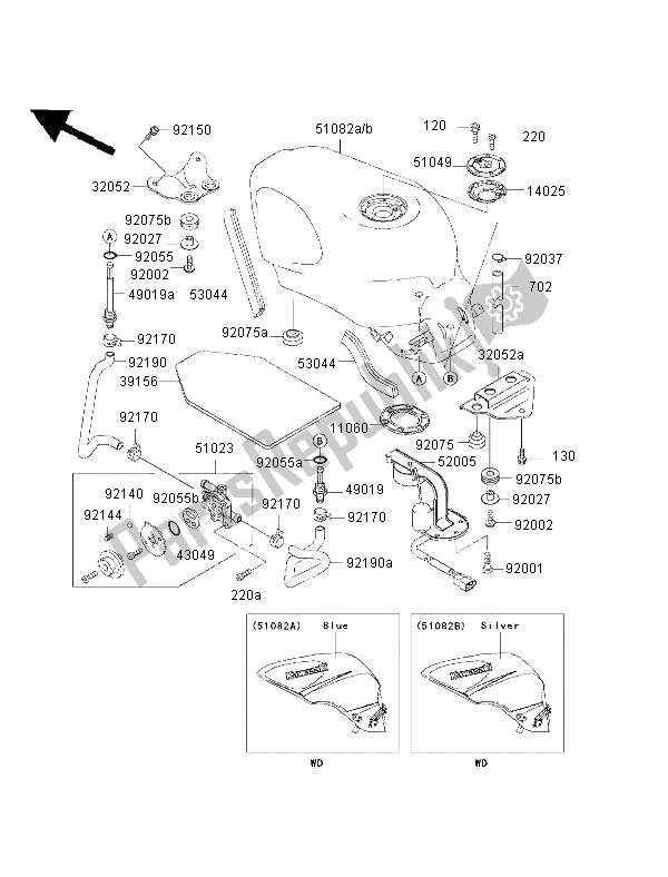 Toutes les pièces pour le Réservoir D'essence du Kawasaki ZZ R 600 2002