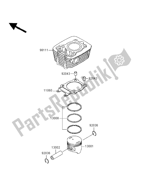 Tutte le parti per il Cilindro E Pistone del Kawasaki Eliminator 125 1998