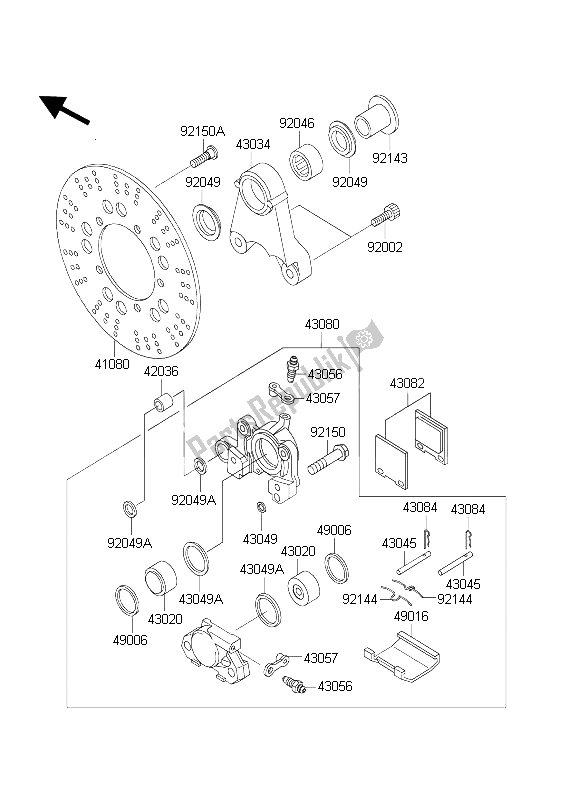 All parts for the Rear Brake of the Kawasaki ZRX 1200 2004