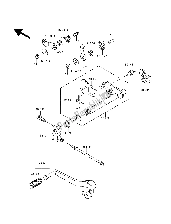 All parts for the Gear Change Mechanism of the Kawasaki Zephyr 1100 1992