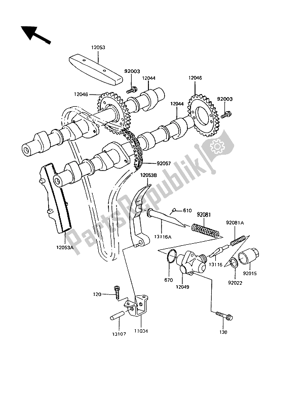 Alle onderdelen voor de Nokkenas (sen) En Spanner van de Kawasaki GT 550 1993