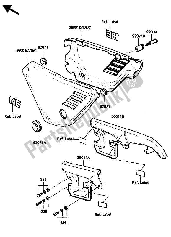 Todas as partes de Tampa Lateral E Caixa De Corrente do Kawasaki KE 125 1985