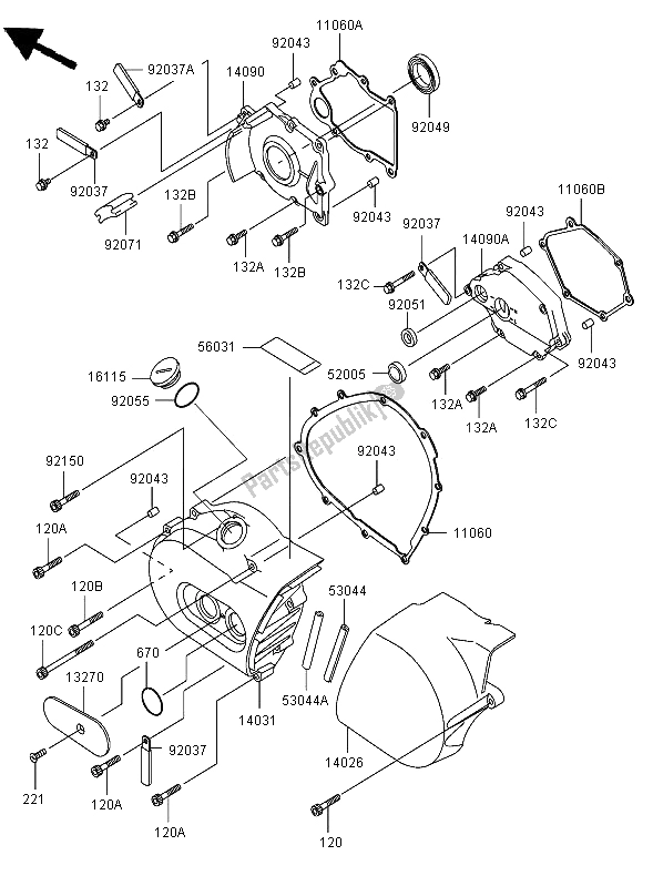 All parts for the Left Engine Cover of the Kawasaki VN 800 Classic 2006