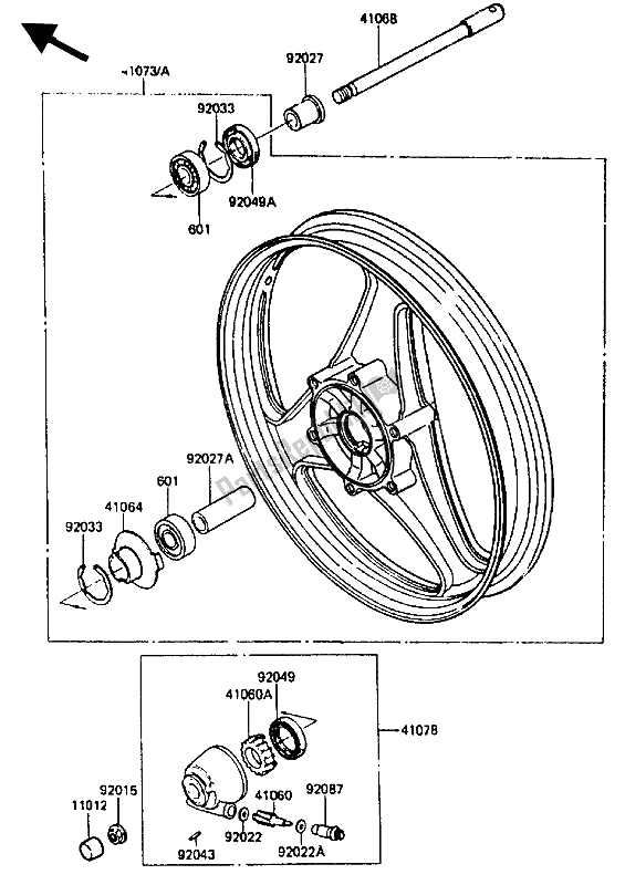 Tutte le parti per il Mozzo Anteriore del Kawasaki ZL 600 1986