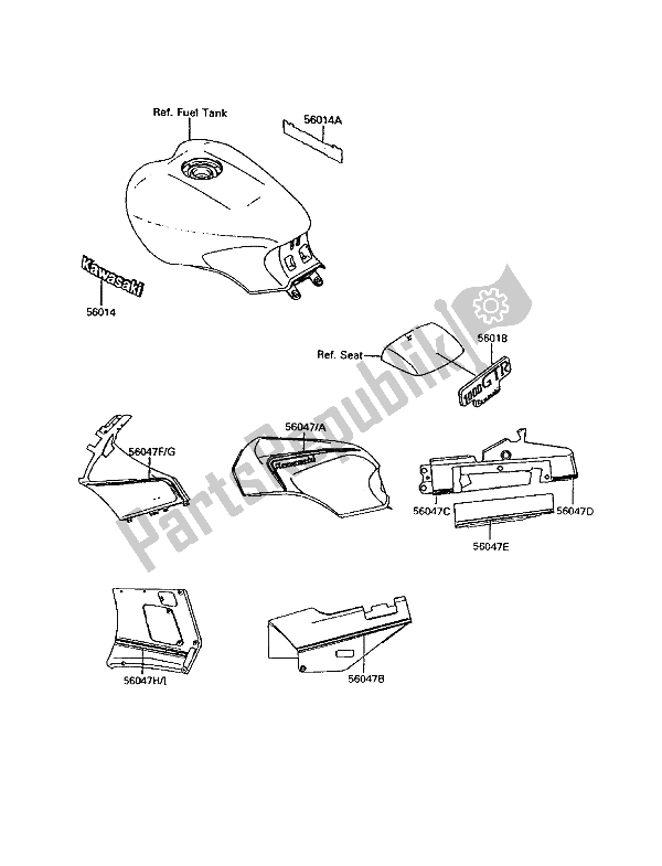 All parts for the Decals (red) of the Kawasaki 1000 GTR 1994