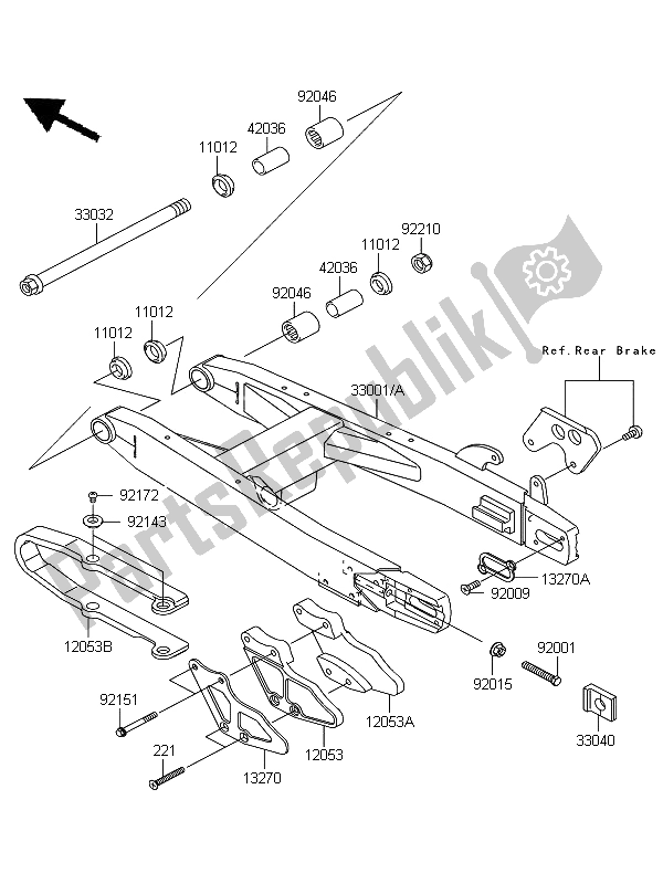 All parts for the Swingarm of the Kawasaki KX 85 SW LW 2011