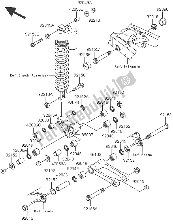 All parts for the Suspension of the Kawasaki KX 125 2005