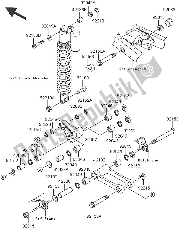 All parts for the Suspension of the Kawasaki KX 125 2005