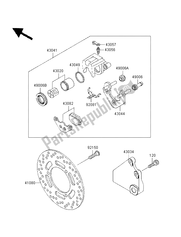 All parts for the Rear Brake of the Kawasaki GPZ 500S UK 1996