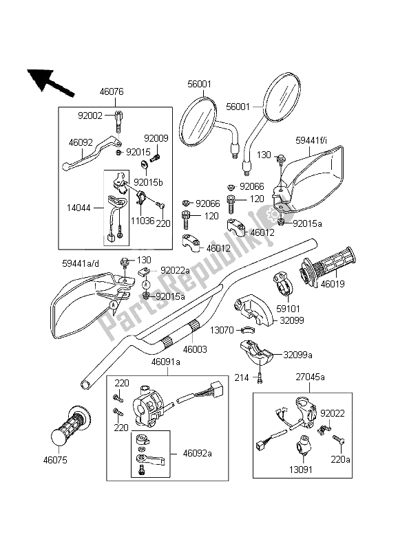 Tutte le parti per il Manubrio del Kawasaki KLR 650 1999