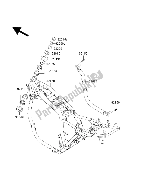 All parts for the Frame of the Kawasaki ZRX 1200R 2003