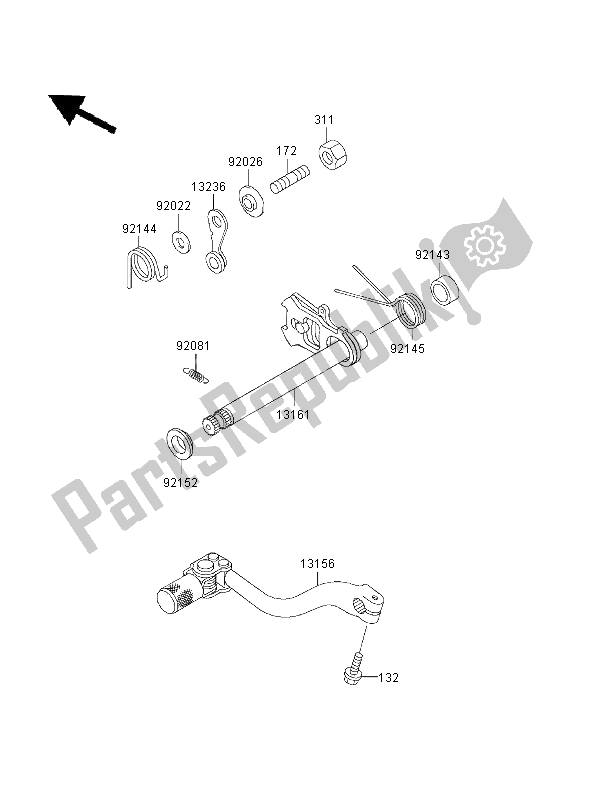 All parts for the Gear Change Mechanism of the Kawasaki KX 125 2001