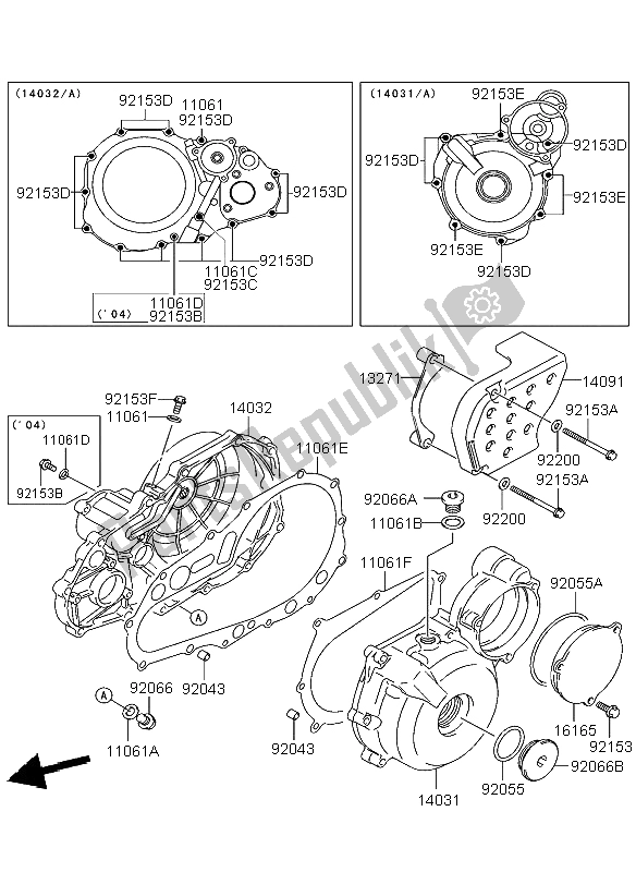 All parts for the Engine Cover(s) of the Kawasaki KFX 400 2004