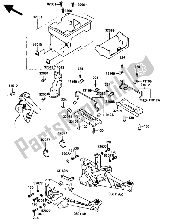 Toutes les pièces pour le Compartiment Des Piles du Kawasaki GPZ 900R 1985