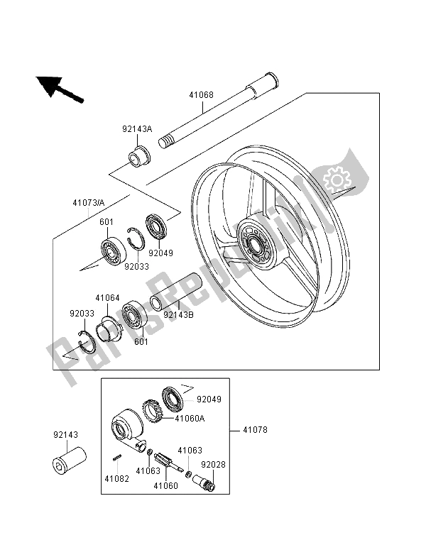 All parts for the Front Hub of the Kawasaki ZZR 600 1995