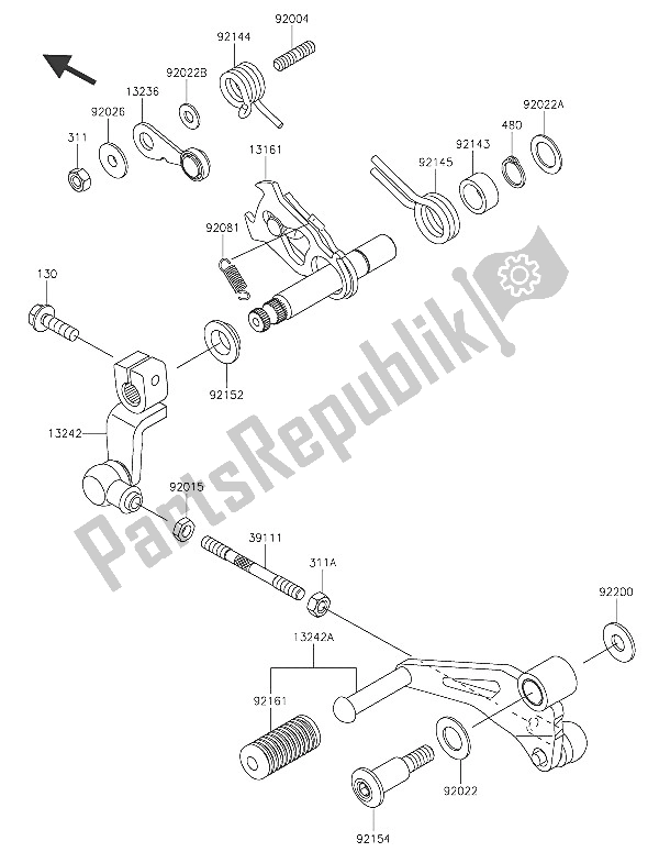 All parts for the Gear Change Mechanism of the Kawasaki Z 250 SL ABS 2016