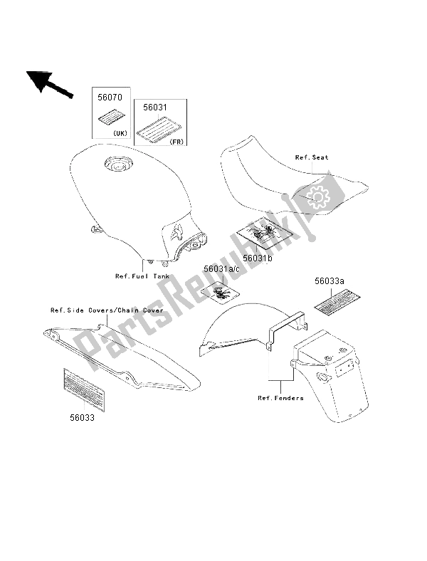 Alle onderdelen voor de Etiketten van de Kawasaki GPZ 500S 2002