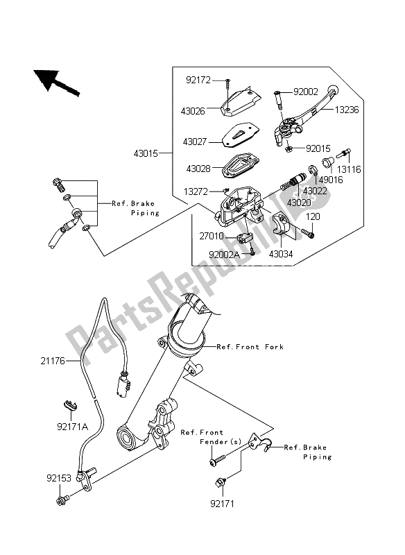 All parts for the Front Master Cylinder of the Kawasaki ER 6F ABS 650 2009