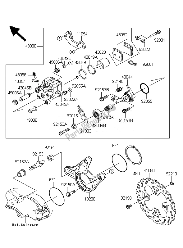 All parts for the Rear Brake of the Kawasaki KFX 450R 2010