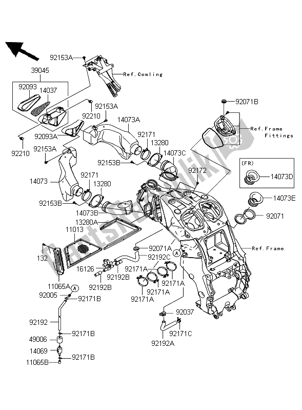 All parts for the Air Cleaner of the Kawasaki ZZR 1400 ABS 2011