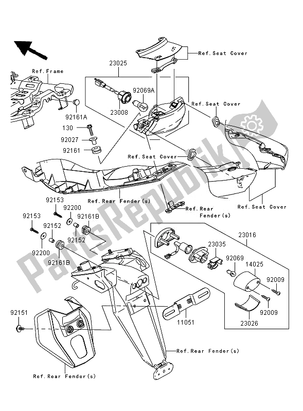 All parts for the Taillight of the Kawasaki ER 6N ABS 650 2007