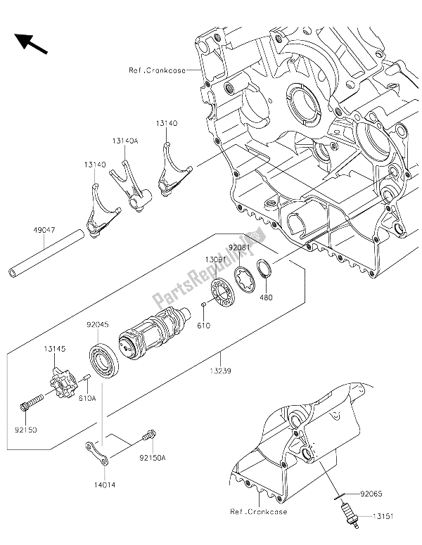 All parts for the Gear Change Drum & Shift Fork(s) of the Kawasaki VN 900 Custom 2015