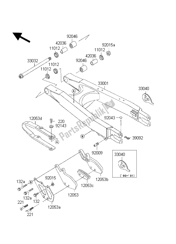 All parts for the Swingarm of the Kawasaki KLX 300R 1998