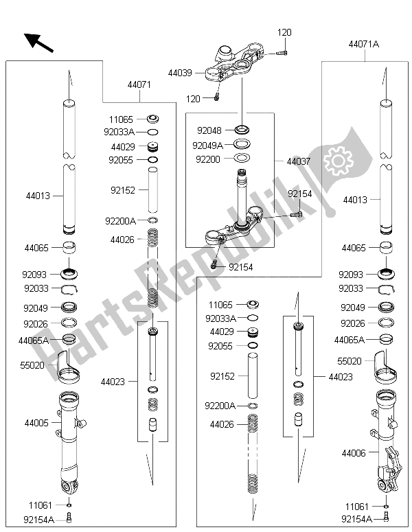 All parts for the Front Fork of the Kawasaki Ninja 250 SL 2015