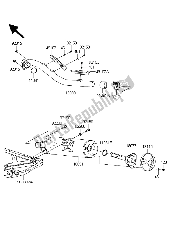 All parts for the Muffler of the Kawasaki KFX 450R 2011