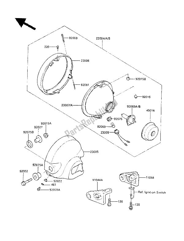 All parts for the Headlight(s) of the Kawasaki LTD 450 1986