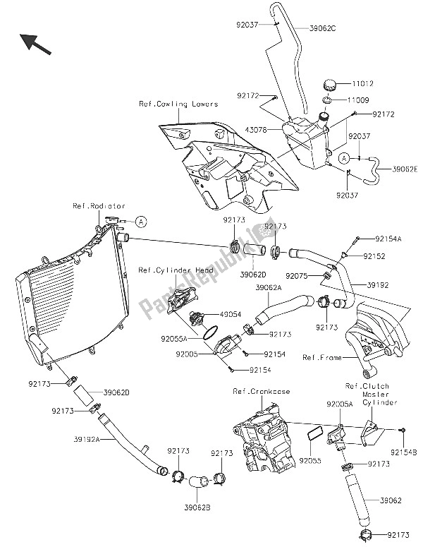 Todas as partes de Cano De água do Kawasaki Ninja H2R 1000 2016