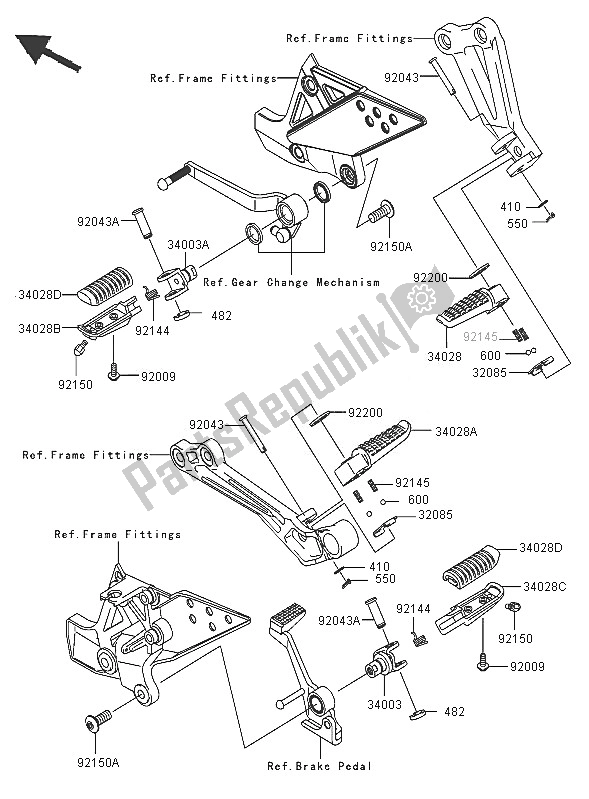 All parts for the Footrests of the Kawasaki Z 750S 2005